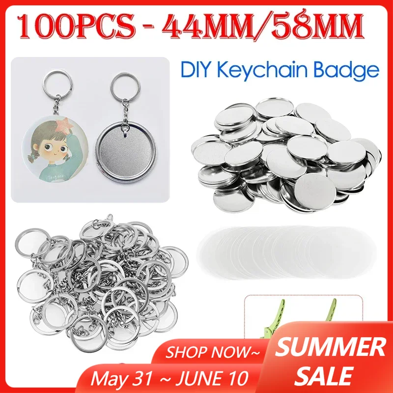 100PCS 44mm 58mm Keychains Bad - Button Badge Blank recension och pris