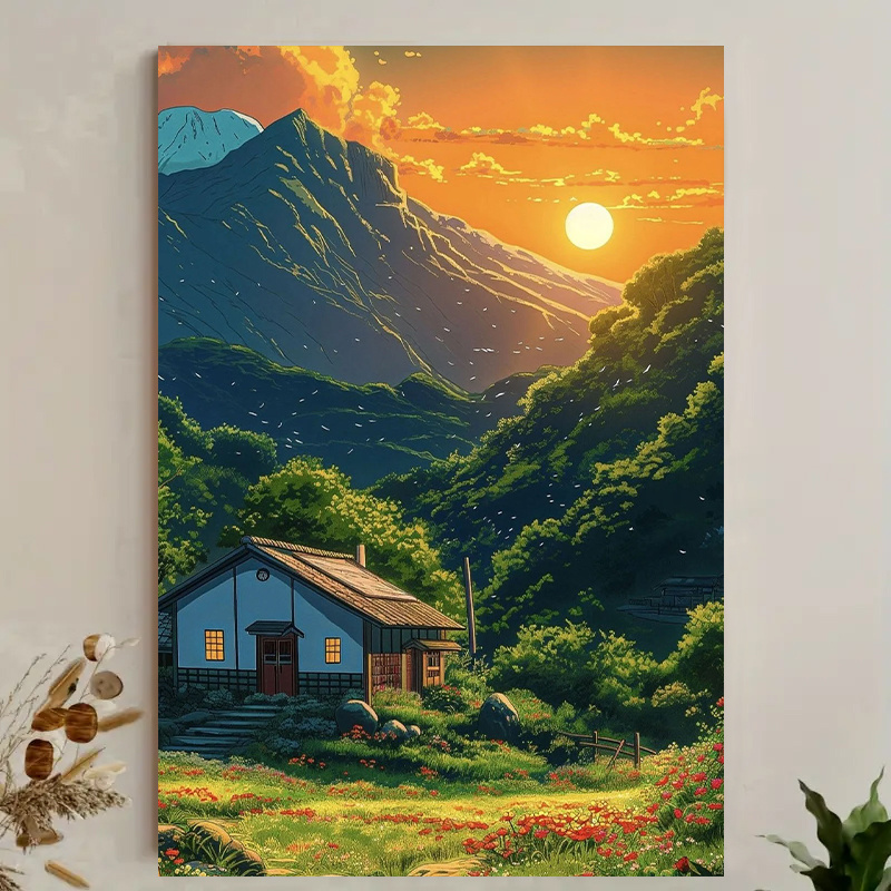 1pc Mountain Cabin Sunset Canv - Canvas Wrap Ready recension och pris