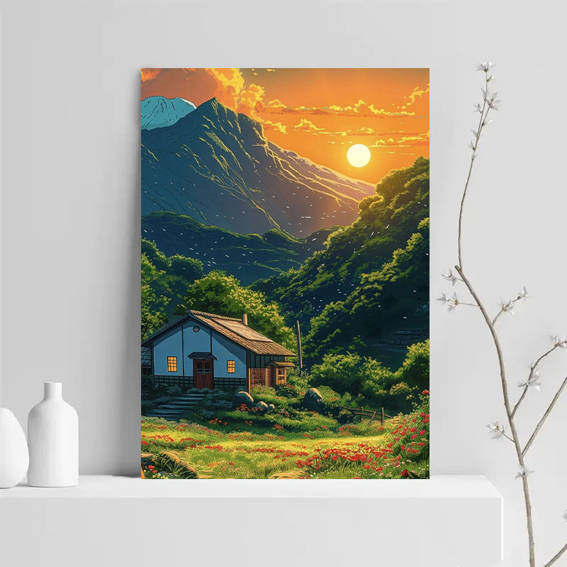 1pc Mountain Cabin Sunset Canv - Canvas Wrap Ready recension och pris